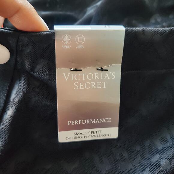 Victoria's Secret Black Performance Sheer Crop Top Sports Bra Leggings Set S 7/8 - Picture 11 of 12